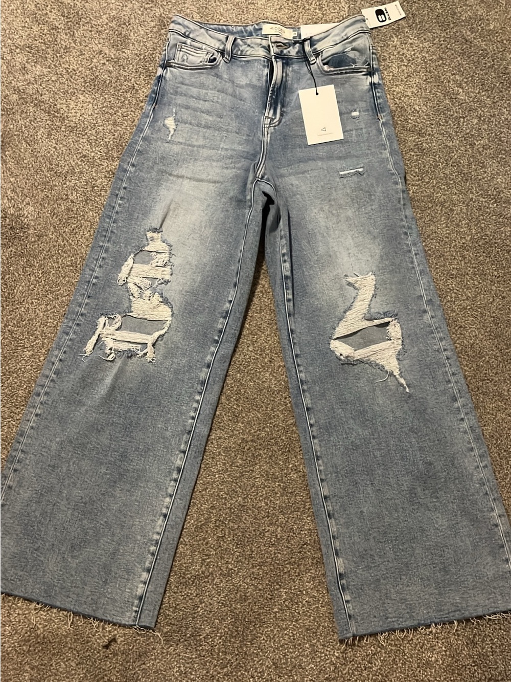 Wide-Leg Light Blue Distressed Jeans - High Rise